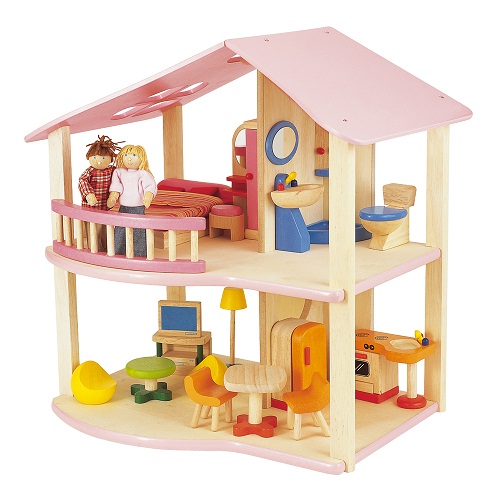Pin Toys Κουκλόσπιτο διώροφο πλήρες ροζ - Main Image