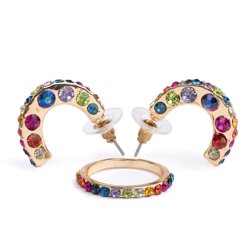 Great Pretenders Boutique Σετ σκουλαρίκια και δαχτυλίδι με πολύχρωμα πετράδια - Main Image